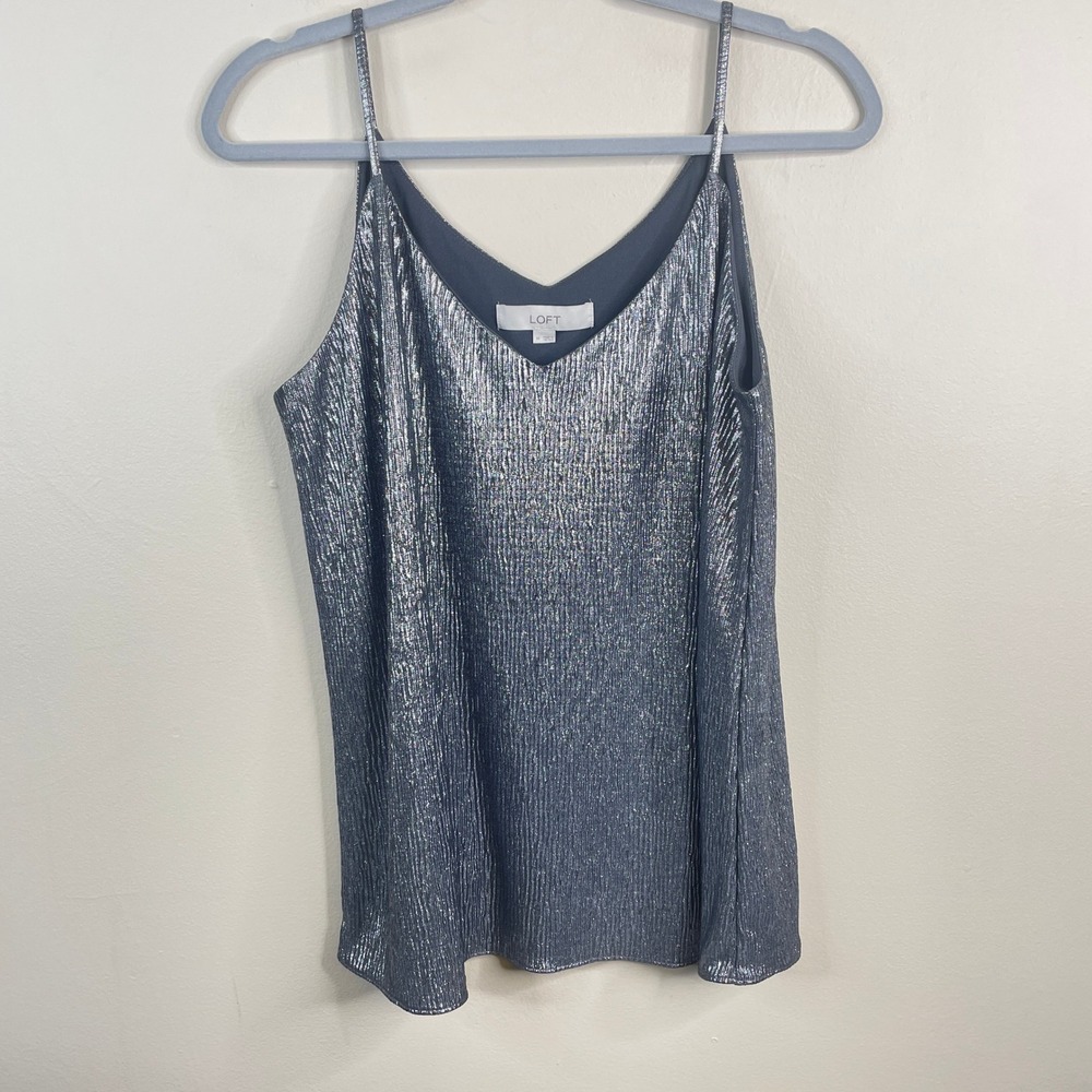 Vintage Loft Y2K Indie Slip Top Womens Medium Metallic Silver Glam Flowy Party‎